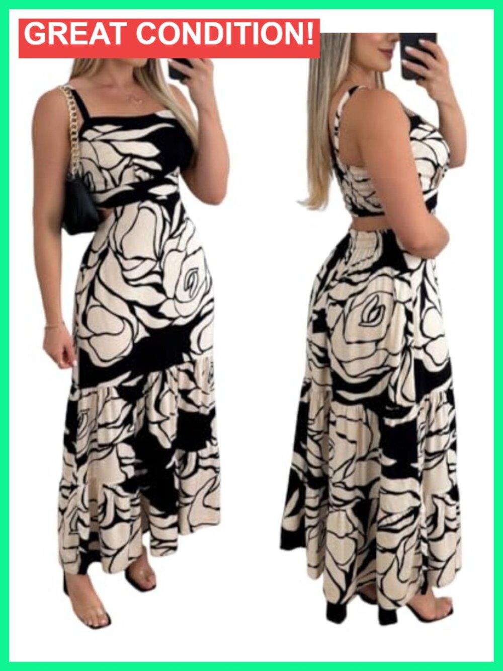 Sleeveless Square Neck Boho Maxi Dress A-Line Floral Cut Out